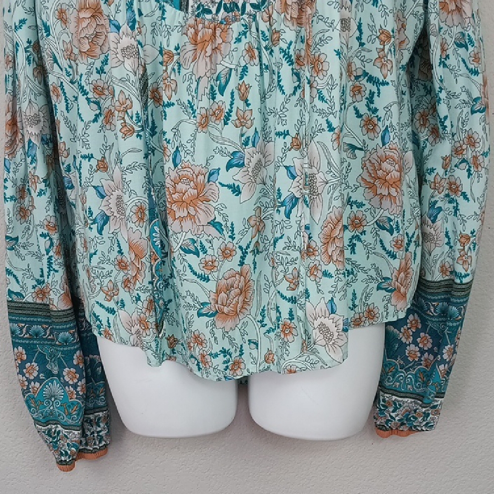 Womens Floral Bohemian Long Sleeve Blouse Babydoll sz L - Picture 6 of 13